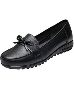 Bigassets Damen Leder Flacher Loafer Beiläufig Mokassins Niedrige Keilabsatz Arbeitsschuhe Black EU 34 von Bigassets