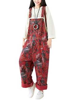 Bigassets Damen Loose Jumpsuits Verstellbarer Riemen Denim Spielanzug Overalls Latzhose Style 3 Red von Bigassets