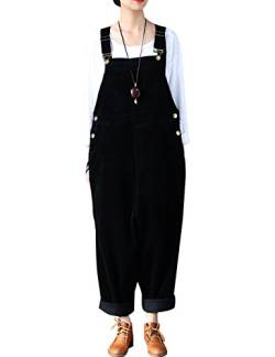 Bigassets Damen Winter Herbst Weinlese Cord Overall Strap Ärmellose Overalls Latzhosen Style 1 Black von Bigassets