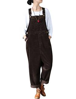 Bigassets Damen Winter Herbst Weinlese Cord Overall Strap Ärmellose Overalls Latzhosen Style 1 Coffee von Bigassets