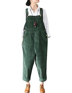 Bigassets Damen Winter Herbst Weinlese Cord Overall Strap Ärmellose Overalls Latzhosen Style 1 Green von Bigassets