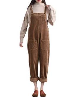 Bigassets Damen Winter Herbst Weinlese Cord Overall Strap Ärmellose Overalls Latzhosen Style 2 Brown von Bigassets