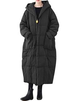 Bigassets Damen Wintermantel in Übergröße Lange Jacke Reißverschluss Daunenmantel mit Kapuze Black von Bigassets