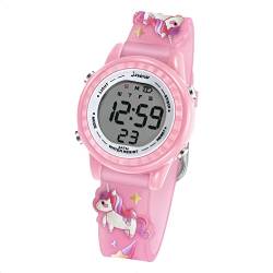 Bigmeda Kinder Armbanduhr 3D Cartoon Wasserdicht 7 Farben Lichter Kleinkind Handgelenk Digitaluhr mit Alarm Stoppuhr für 3-10 Jahre Jungen Mädchen kleines Kind (Einhorn DZ pink) von Bigmeda