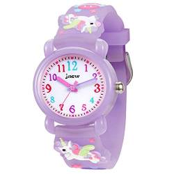 Bigmeda Kinderuhr, 3D Cute Cartoon Armbanduhr,Armbanduhr für Kinder Jungen und Mädchen,30M wasserdichte Analog Quarzuhr, Teaching Handgelenk Uhren mit Silikon Armband (LilaEinhorn) von Bigmeda