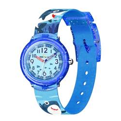 Bigmeda Kinderuhr Einhorn Armbanduhr Tierdrucke Textil Armband Analoge Junge Mädchen (Haie Blau) von Bigmeda