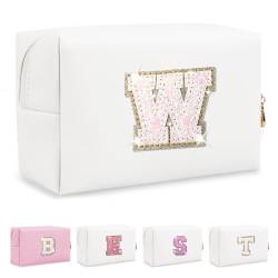 Biileen Kleine personalisierte Make-up-Tasche mit Initialbuchstaben, Weiss/opulenter Garten, W von Biileen