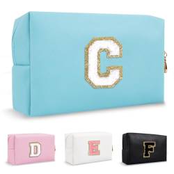 Biileen Personalisierte Initiale adrette Make-up Tasche Kleine Nette Reise Chenille Brief Beutel, Blau, C, modisch von Biileen