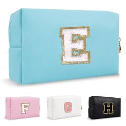 Biileen Personalisierte Initiale adrette Make-up Tasche Kleine Nette Reise Chenille Brief Beutel, Blau, E, modisch von Biileen