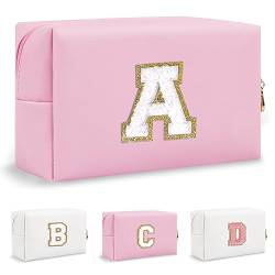 Biileen Personalisierte Initiale adrette Make-up Tasche Kleine Nette Reise Chenille Brief Beutel, Pink, A von Biileen