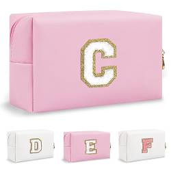 Biileen Personalisierte Initiale adrette Make-up Tasche Kleine Nette Reise Chenille Brief Beutel, Pink, C von Biileen