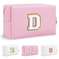 Biileen Personalisierte Initiale adrette Make-up Tasche Kleine Nette Reise Chenille Brief Beutel, Pink, D von Biileen