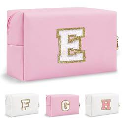 Biileen Personalisierte Initiale adrette Make-up Tasche Kleine Nette Reise Chenille Brief Beutel, Pink, E von Biileen