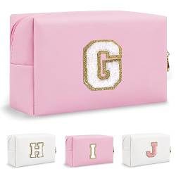 Biileen Personalisierte Initiale adrette Make-up Tasche Kleine Nette Reise Chenille Brief Beutel, Pink, G von Biileen