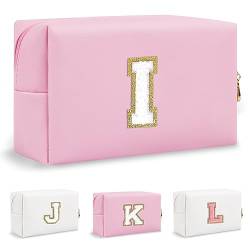 Biileen Personalisierte Initiale adrette Make-up Tasche Kleine Nette Reise Chenille Brief Beutel, Pink, I von Biileen