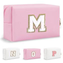 Biileen Personalisierte Initiale adrette Make-up Tasche Kleine Nette Reise Chenille Brief Beutel, Pink, M von Biileen