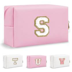 Biileen Personalisierte Initiale adrette Make-up Tasche Kleine Nette Reise Chenille Brief Beutel, Pink, S von Biileen