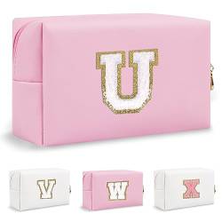 Biileen Personalisierte Initiale adrette Make-up Tasche Kleine Nette Reise Chenille Brief Beutel, Pink, U von Biileen