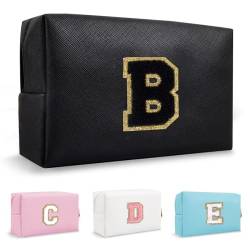 Biileen Personalisierte Initiale adrette Make-up Tasche Kleine Nette Reise Chenille Brief Beutel, Schwarz, B, modisch von Biileen