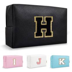 Biileen Personalisierte Initiale adrette Make-up Tasche Kleine Nette Reise Chenille Brief Beutel, Schwarz, H, modisch von Biileen