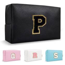 Biileen Personalisierte Initiale adrette Make-up Tasche Kleine Nette Reise Chenille Brief Beutel, Schwarz, P, modisch von Biileen