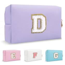 Biileen Personalisierte Initiale adrette Make-up Tasche Kleine Nette Reise Chenille Brief Beutel, Violett, D von Biileen