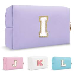 Biileen Personalisierte Initiale adrette Make-up Tasche Kleine Nette Reise Chenille Brief Beutel, Violett, I von Biileen