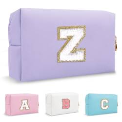 Biileen Personalisierte Initiale adrette Make-up Tasche Kleine Nette Reise Chenille Brief Beutel, Violett, Z von Biileen