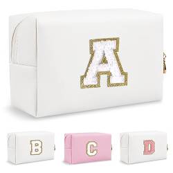 Biileen Personalisierte Initiale adrette Make-up Tasche Kleine Nette Reise Chenille Brief Beutel, Weiß-2, A von Biileen