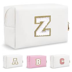 Biileen Personalisierte Initiale adrette Make-up Tasche Kleine Nette Reise Chenille Brief Beutel, Weiß-2, Z von Biileen