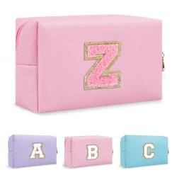 Biileen Personalisierte Make-up-Tasche mit Initiale, klein, niedlich, Reise-Chenille-Brieftasche, Rosa 2, Z von Biileen