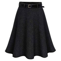 Damen Vintage Elegant Wollrock hohe Taille Midi röcke Warm Wolle Retro Elegant Winterrock Herbst Elastische Taille Rock (5XL / (Elastische Taille:90CM), Schwarz) von BiilyLi