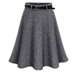 Damen Vintage Elegant Wollrock hohe Taille Midi röcke Warm Wolle Retro Elegant Winterrock Herbst Elastische Taille Rock (XL / (Elastische Taille:74CM), Grau) von BiilyLi