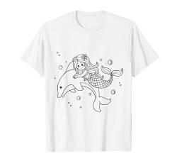 Meerjungfrau Delphin gestalten zum Ausmalen & selbst Bemalen T-Shirt von Bilder für Kinder zum Ausmalen und gestalten DIY