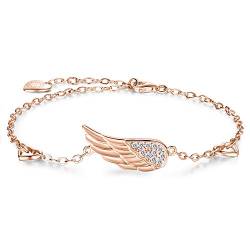 Billie Bijoux 925 Sterlingsilber Frauen Engels Flügel justierbares Kettenarmband Diamant weißes Gold überzogenes Knöchel Armband Frauen Geschenk (Rose Gold) von Billie Bijoux