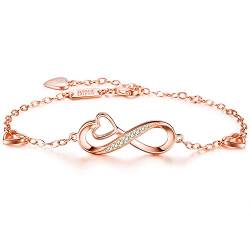 Billie Bijoux 925er Sterling Silber Unendlichkeit Herz Endless Love Symbol Charm verstellbares Armband White Gold Plated Frauen Geschenk zum Abschluss Geburtstag Valentinstag Weihnachten (Roségold) von Billie Bijoux