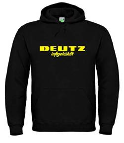 Bimaxx Hoodie Deutz Luftgekühlt Herren Kapuzenpullover Langarm Kordelzug Brustdruck | Schwarz | Druck in gelb | Größe 3XL von Bimaxx