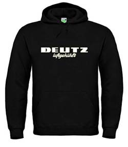 Bimaxx Hoodie Deutz Luftgekühlt Herren Kapuzenpullover Langarm Kordelzug Brustdruck | Schwarz | Druck in weiß | Größe M von Bimaxx