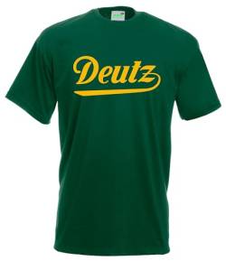 Deutz T-Shirt Oldtimer Logo Standmotor Herrenshirt Kurzarm Rundkragen gelber Brustdruck | Grün | Größe XXL von Bimaxx