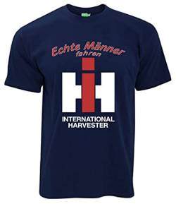 Echte Männer Fahren IH International Harvester | Herren Kurzarm T-Shirt | Navyblau | Größe XL von Bimaxx