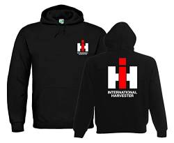 IHC International Harvester Hoodie Kapuzen-Sweatshirt mit Oldtimer-Traktor-Motiv | Herren (Unisex) Langarm Brust- und Rückendruck | Schwarz | Größe S von Bimaxx