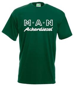 M-A-N Ackerdiesel Oldtimer T-Shirt Herren Kurzarm Rundkragen Brustdruck | Grün, Druck weiß | Größe XXL von Bimaxx