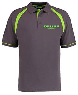 Polo-Shirt Deutz Luftgekühlt Kontrastfarbe Traktor-Logo Herrenshirt Kurzarm Knopfleiste | Charkoal/Lime | Größe S von Bimaxx