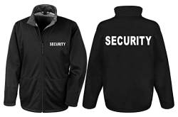 Security Softshell-Jacke Sicherheit Wachdienst Herren, Langarm, Brust- und Rückendruck | Schwarz | Größe L von Bimaxx