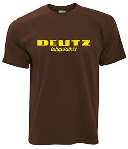 T-Shirt Deutz Luftgekühlt Herrenshirt Kurzarm Rundkragen gelber Brustdruck | Braun | Größe M von Bimaxx