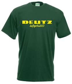 T-Shirt Deutz Luftgekühlt Herrenshirt Kurzarm Rundkragen gelber Brustdruck | Grün | Größe 3XL von Bimaxx