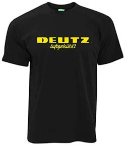 T-Shirt Deutz Luftgekühlt Herrenshirt Kurzarm Rundkragen gelber Brustdruck | Schwarz | Größe 3XL von Bimaxx