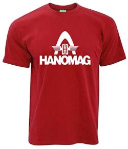 T-Shirt Hanomag Rheinstahlbogen Herren Oldtimer-Shirt Kurzarm Rundkragen Brustdruck | Rot | Größe S von Bimaxx