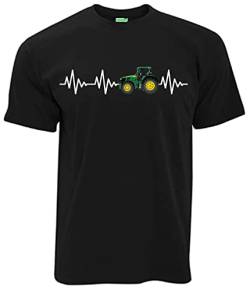 T-Shirt Herzschlag EKG Puls JD Traktor grün gelbe Felgen Trecker Bulldog Schlepper | Schwarz | Größe M von Bimaxx