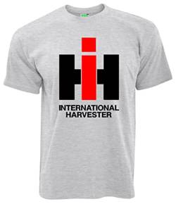 T-Shirt IHC International Harvester Oldtimer Herren-Shirt Logo Kurzarm Rundkragen Brustdruck | Ashgrau | Größe L von Bimaxx